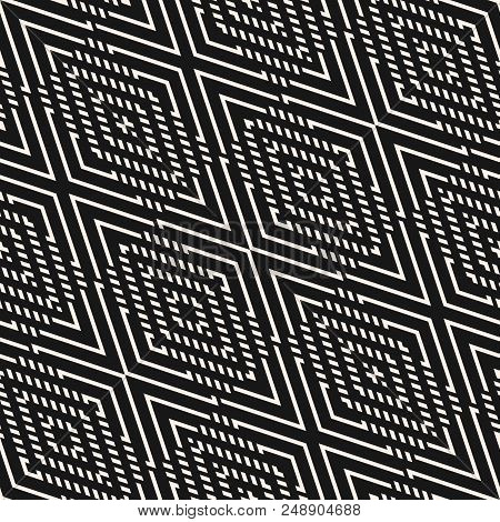 Vector Seamless Geometric Pattern. Abstract Graphic Ornament With Rhombuses, Diagonal Lines. Ethnic 
