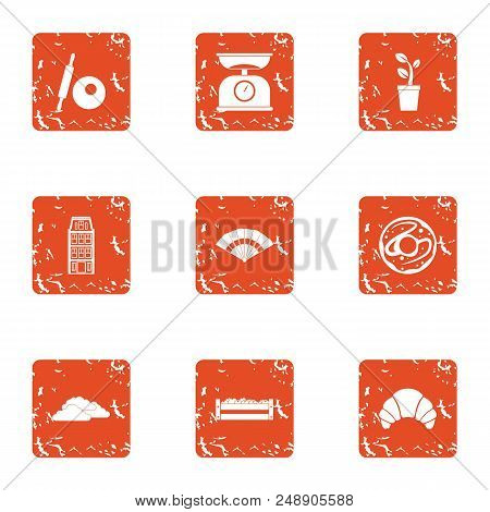 Market Food Icons Set. Grunge Set Of 9 Market Food Vector Icons For Web Isolated On White Background