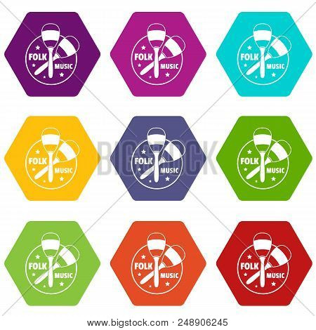 Maraca Icons 9 Set Coloful Isolated On White For Web