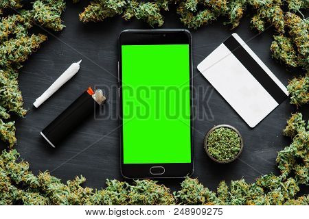 Grinder A Lot Ofx Marijuana, Fresh Buds Of Cannabis Many Weed. Copy Spase Copy-space