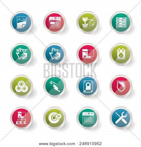 Server Side Computer Icons Over Colored Background - Vector Icon Set