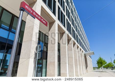 Willy Brandt Platz Street Sign On Airport Berlin