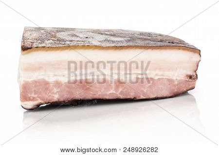 One Piece Of English Bacon Side Look Isolated On White