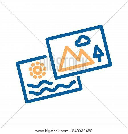 Thumbnail Icon. Set Of Two Photos. Thin Line Icon For Missing Thumbnail Or Vacation Memories. Vector
