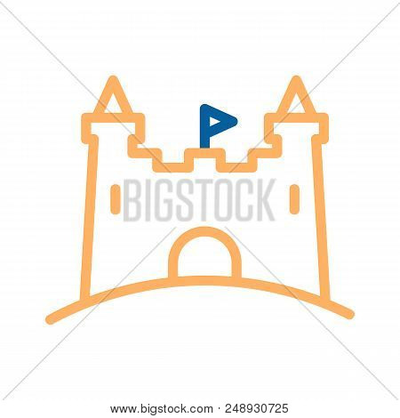 Vector Sand Castle With A Flag Icon. Thin Line Illustration