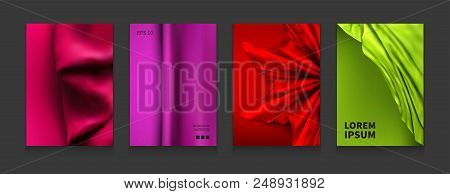 Stock Vector Illustration Liquid Color Covers Set. Silk Fabric. Satin Texture, Cloth, Luxury. Futuri