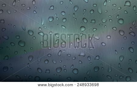 Stock Vector Illustration Rain Water Droplets On The Glass Isolated On A Realistic Background. Eps10
