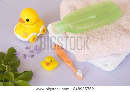 Toothbrush Bath Towel And Liquid Soap For Baby Bath Helps Complete Skin Nourishment For Smoother And
