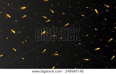 Stock Vector Illustration Realistic Golden Confetti, Glitters Isolated On A Transparent Checkered Ba