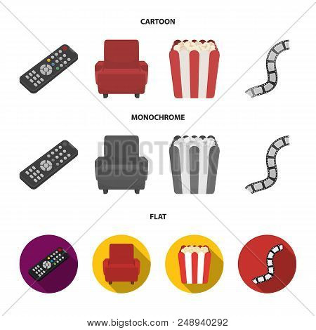 Control Panel, An Armchair For Viewing, Popcorn.films And Movies Set Collection Icons In Cartoon, Fl