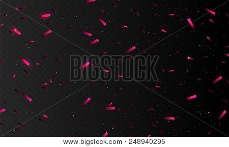 Stock Vector Illustration Realistic Pink Confetti, Glitters Isolated On A Transparent Checkered Back