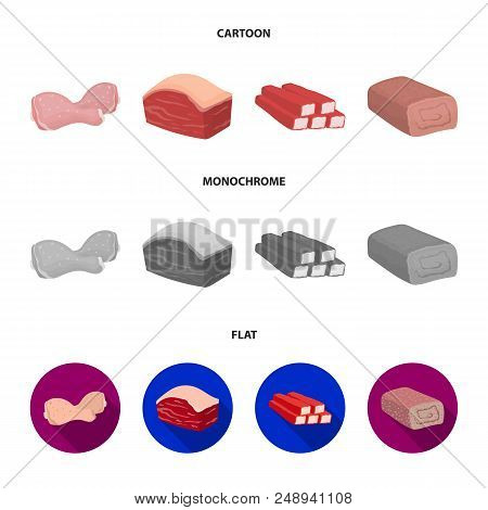 Chicken Drumstick, Podcherevina, Crab Sticks, Meatloaf. Meat Set Collection Icons In Cartoon, Flat, 
