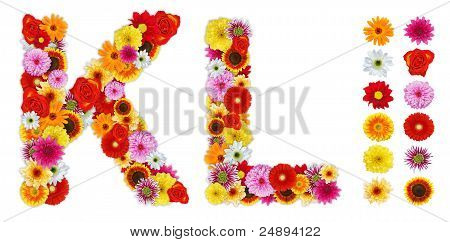 Zeichen K und L, hergestellt aus verschiedenen Blumen