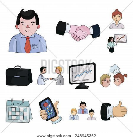 Business Conference And Negotiations Cartoon Icons In Set Collection For Design.business And Trainin