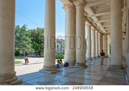Vicenza, Italy - May 9, 2011: People Under He Portico Of  The Chiericati Palace By The Architect And