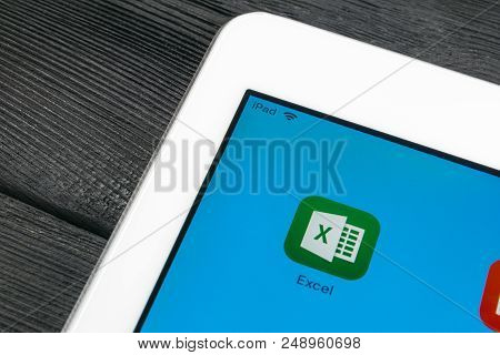 Sankt-petersburg, Russia, July 6, 2018: Microsoft Exel Application Icon On Apple Ipad Pro Screen Clo