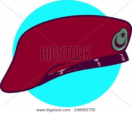 Turkish Special Forces Soldiers Maroon Beret Military Uniform Hat Cartoon Style Vector Illustration