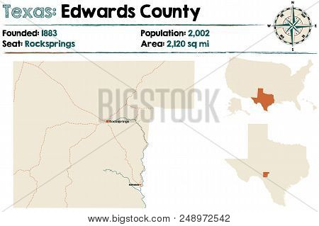 Detailed Map Of Edwards County In Texas, Usa.