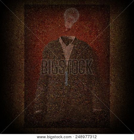 Surrealism. Suit and light bulb. Words. 3D rendering