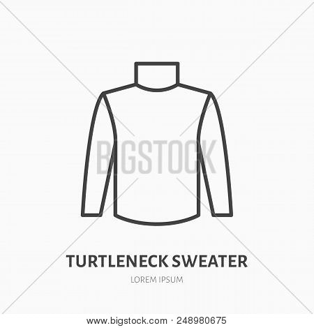 Turtleneck Sweater Flat Line Icon. Cold Weather Apparel Store Sign. Thin Linear Logo For Clothing Sh