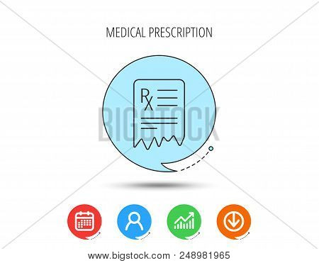 Medical Prescription Icon. Health Document Sign. Calendar, User And Business Chart, Download Arrow I