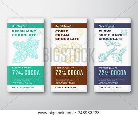 The Original Finest Chocolate Abstract Vector Packaging Design Labels Set. Modern Typography And Han