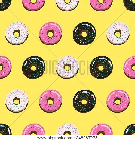 Sweet Summer Retro Donuts Seamless Pattern. Stock Vector