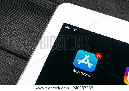 Sankt-petersburg, Russia, July 6, 2018: Apple Store Application Icon On Apple Ipad Pro Smartphone Sc