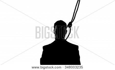 Male Shadow With Loop On Neck Standing Alone, Going To Commit Suicide, Problems