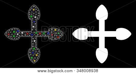Flare Mesh 4 Direction Arrows Icon With Glare Effect. Abstract Illuminated Model Of 4 Direction Arro