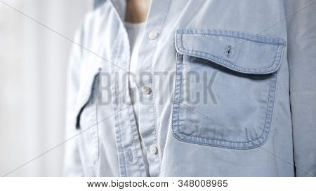 Girl Wearing Denim Shirt Posing Before Camera, Woman's Health, Mammalogy