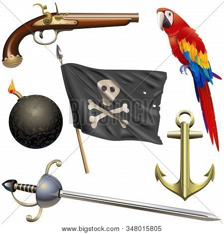 Vector Pirate Accessories Set Isolated On White Background