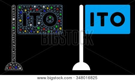 Glossy Mesh Ito Rectange Flag Icon With Lightspot Effect. Abstract Illuminated Model Of Ito Rectange