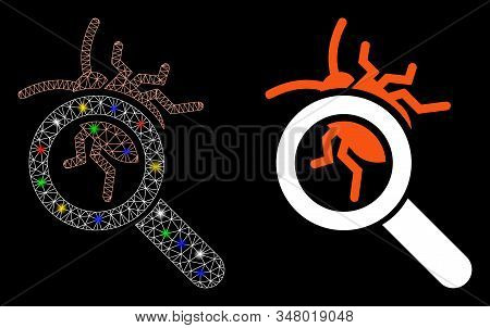 Flare Mesh Debugger Explorer Icon With Lightspot Effect. Abstract Illuminated Model Of Debugger Expl