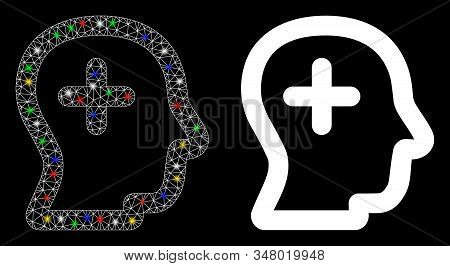 Flare Mesh Positive Thinking Icon With Glow Effect. Abstract Illuminated Model Of Positive Thinking.