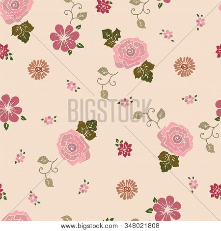 Pink Floral Seamless Repeat Pattern With Baby Pink Background