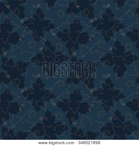 Navy Blue Elegant Floral Seamless Repeat Pattern