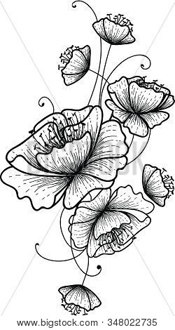 Beautiful Outlined Black And White Flowers Bunch With Spirals