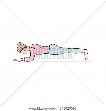 Plank Color Line Icon. Isometric Core Strength Exercise That Involves Maintaining A Position For The