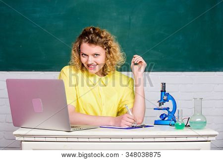 Formula. Make Notes About Chemistry Research Results. Biology Experiment Research. Scientist At Scho