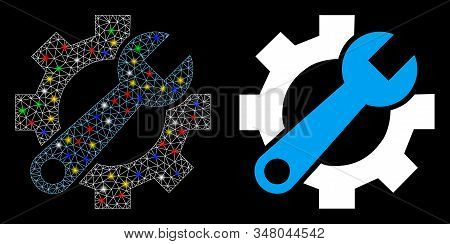 Flare Mesh Service Tools Icon With Glitter Effect. Abstract Illuminated Model Of Service Tools. Shin