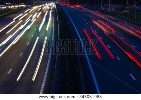 Traffic On The A10 Highway In Amsterdam At Night
