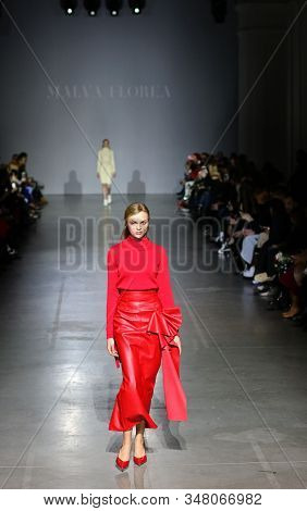 Kyiv, Ukraine - February 5, 2019: Model Presents A Creation By Designer Malva-florea During 44th Ukr