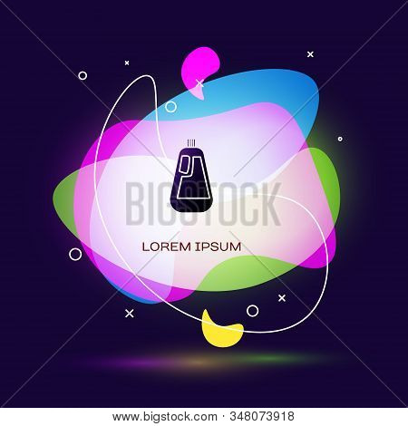 Black Plastic Bottle For Liquid Laundry Detergent, Bleach, Dishwashing Liquid Icon Isolated On Blue 