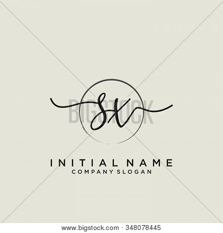 Sx Initial Handwriting Logo With Circle Template Vector.