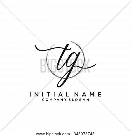 Tg Initial Handwriting Logo With Circle Template Vector.
