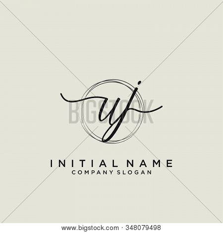 Uj Initial Handwriting Logo With Circle Template Vector.
