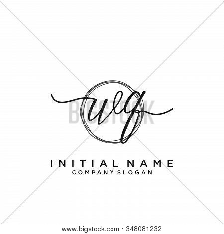 Wq Initial Handwriting Logo With Circle Template Vector.