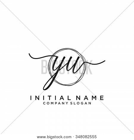 Yu Initial Handwriting Logo With Circle Template Vector.