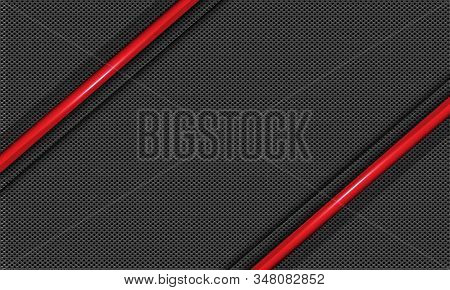 Abstract Red Line Metallic Slash On Grey Circle Mesh Pattern With Blank Space Design Modern Futurist